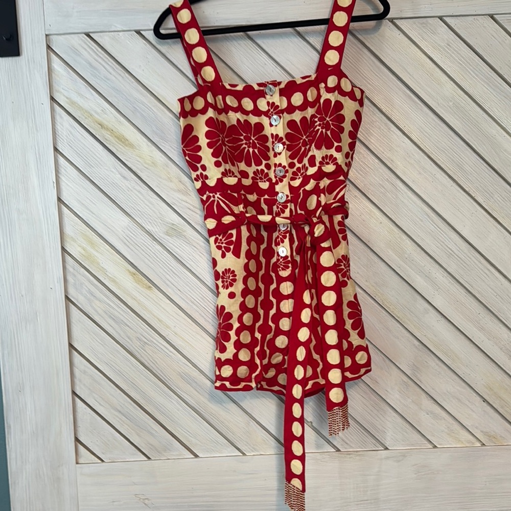 Farm Rio Red and Cream Floral Romper